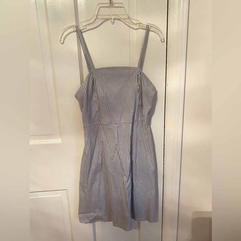 White and blue striped mini dress